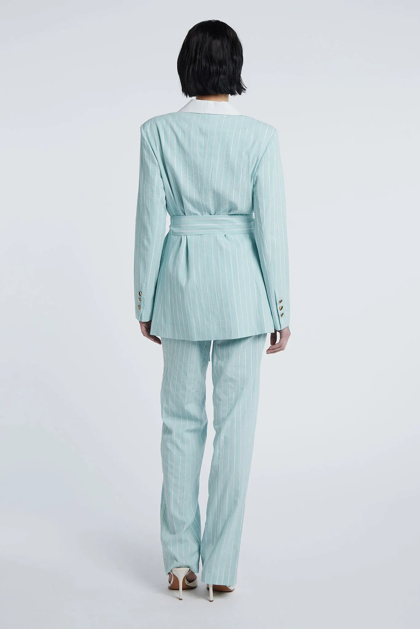 PRAGA - Contrast wide lapel blazer and belt
