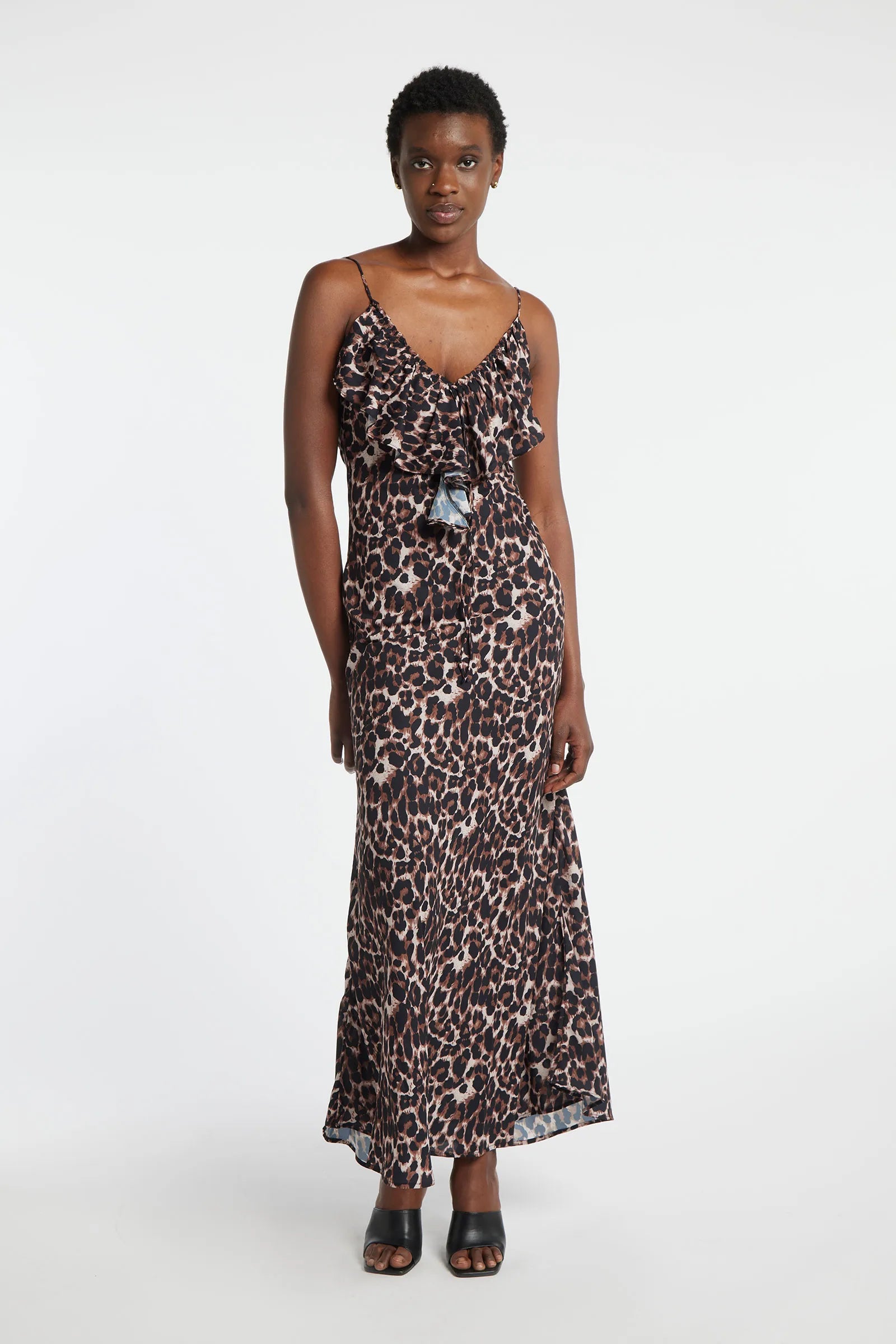 VIOLANE - Long georgette dress with animal print