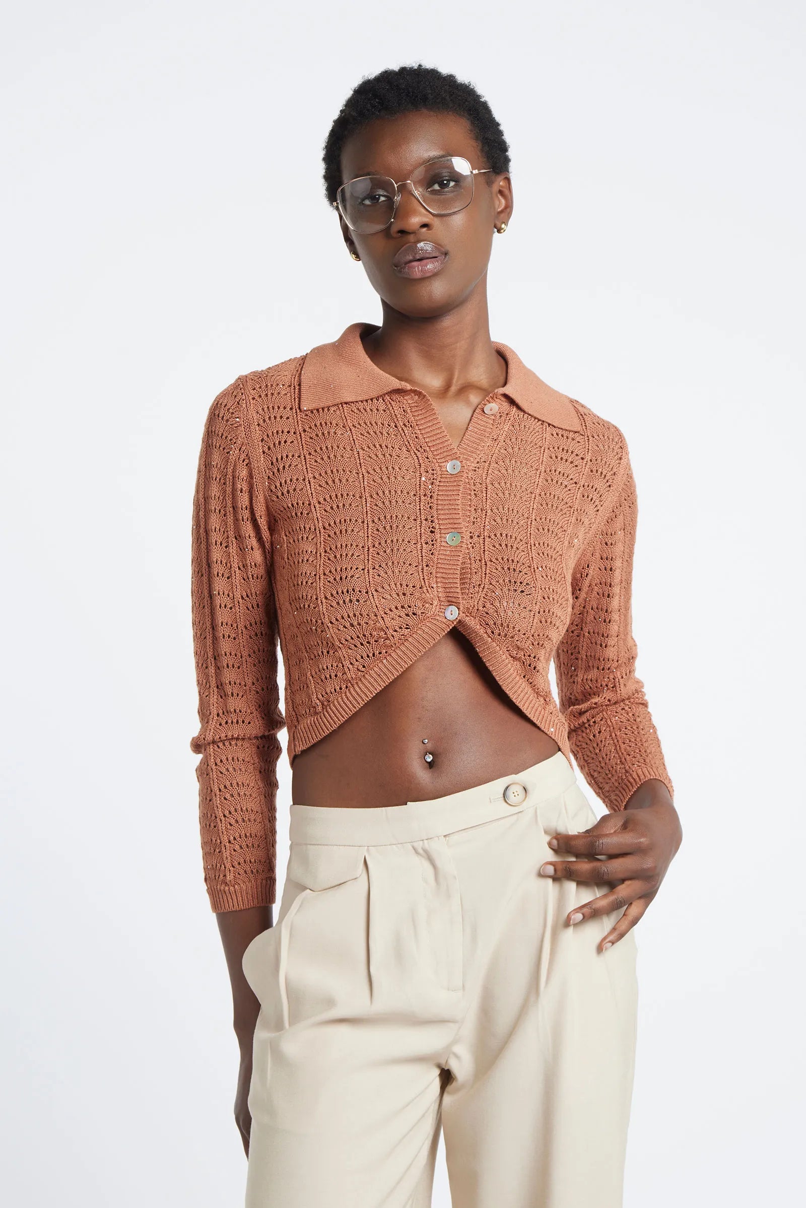 GALL - Cropped viscose shirt with buttons
