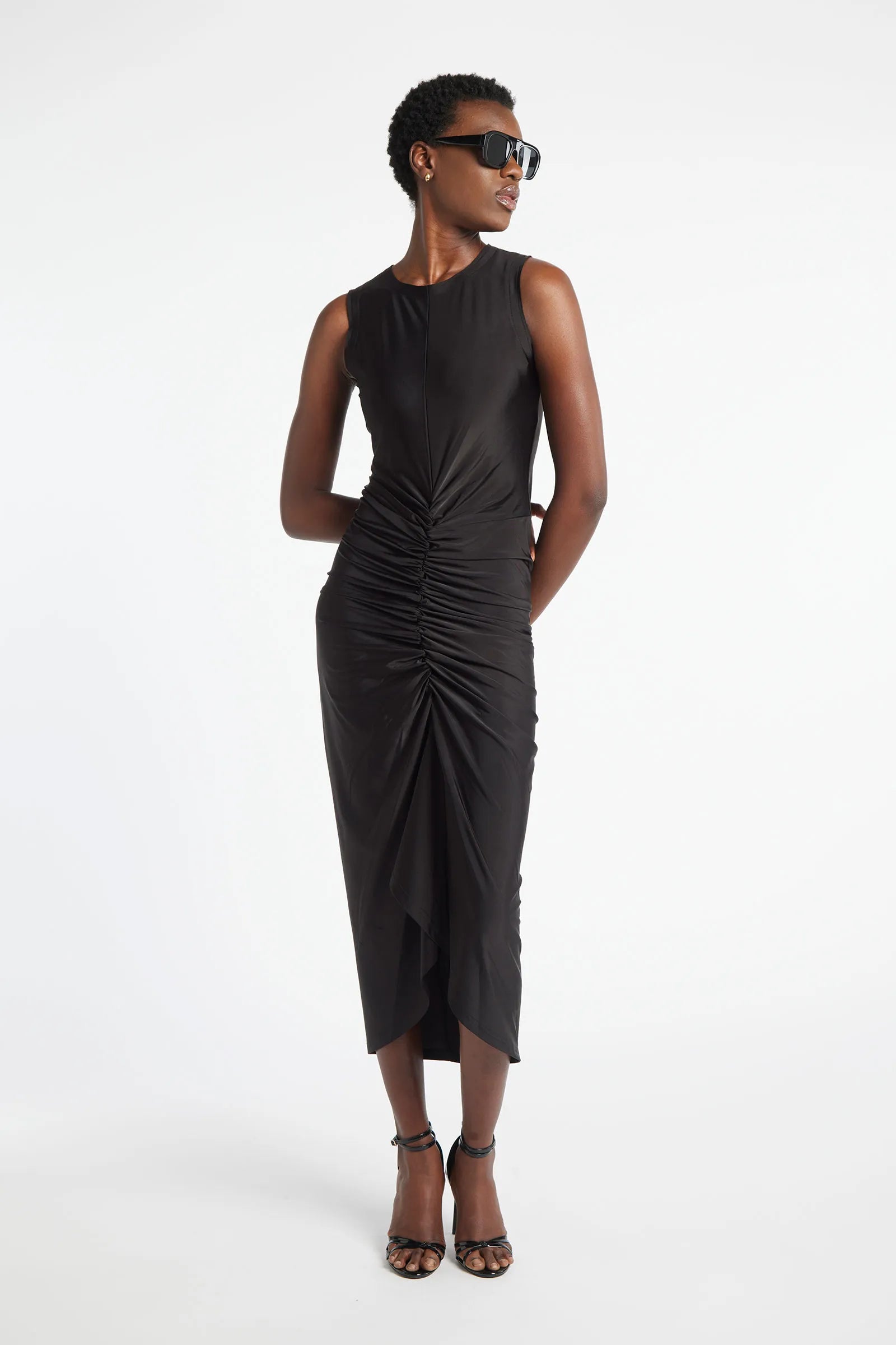 TOURMALINE - Semi-shiny lycra midi dress