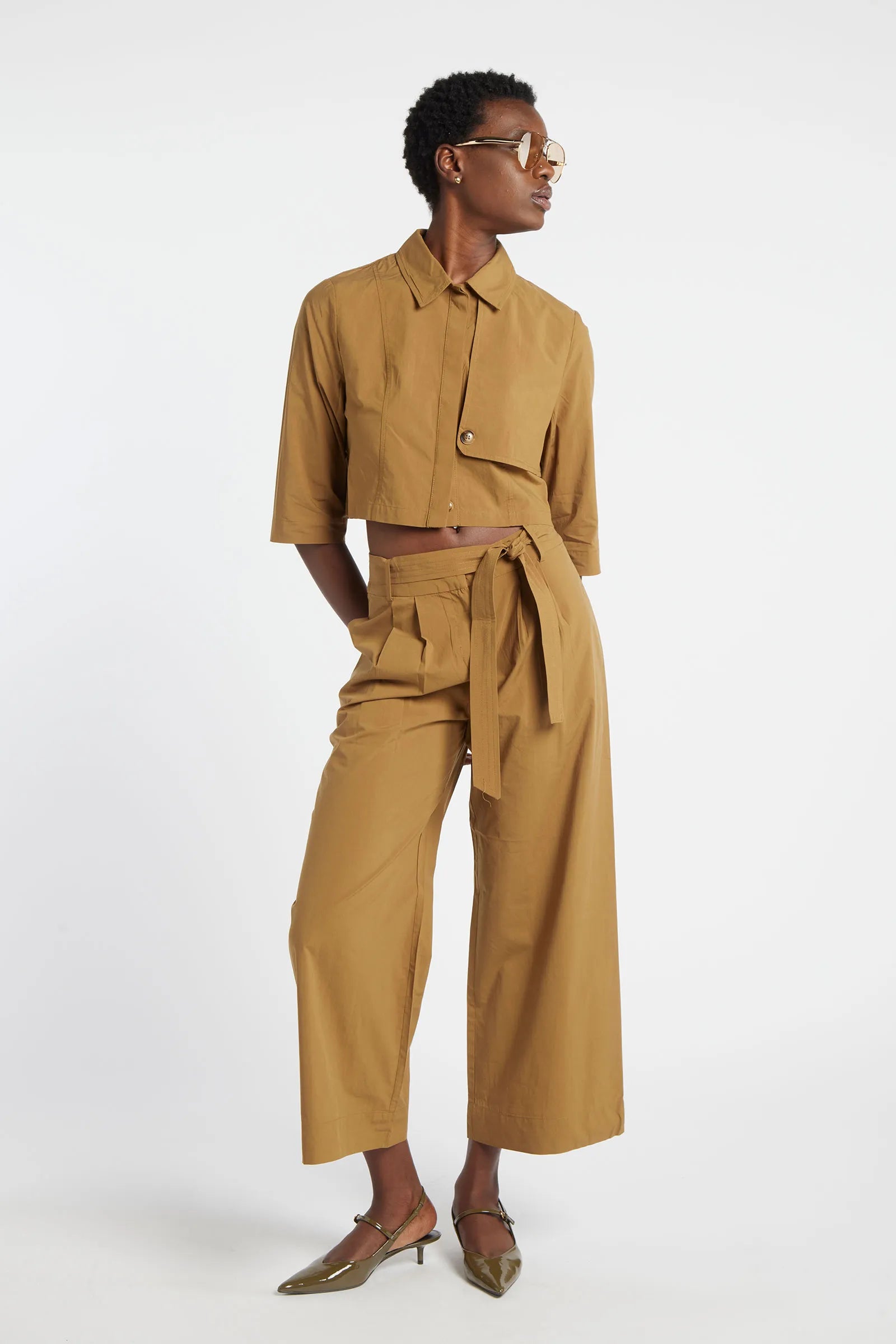 AZZURRITE - Pantalone vita alta safari