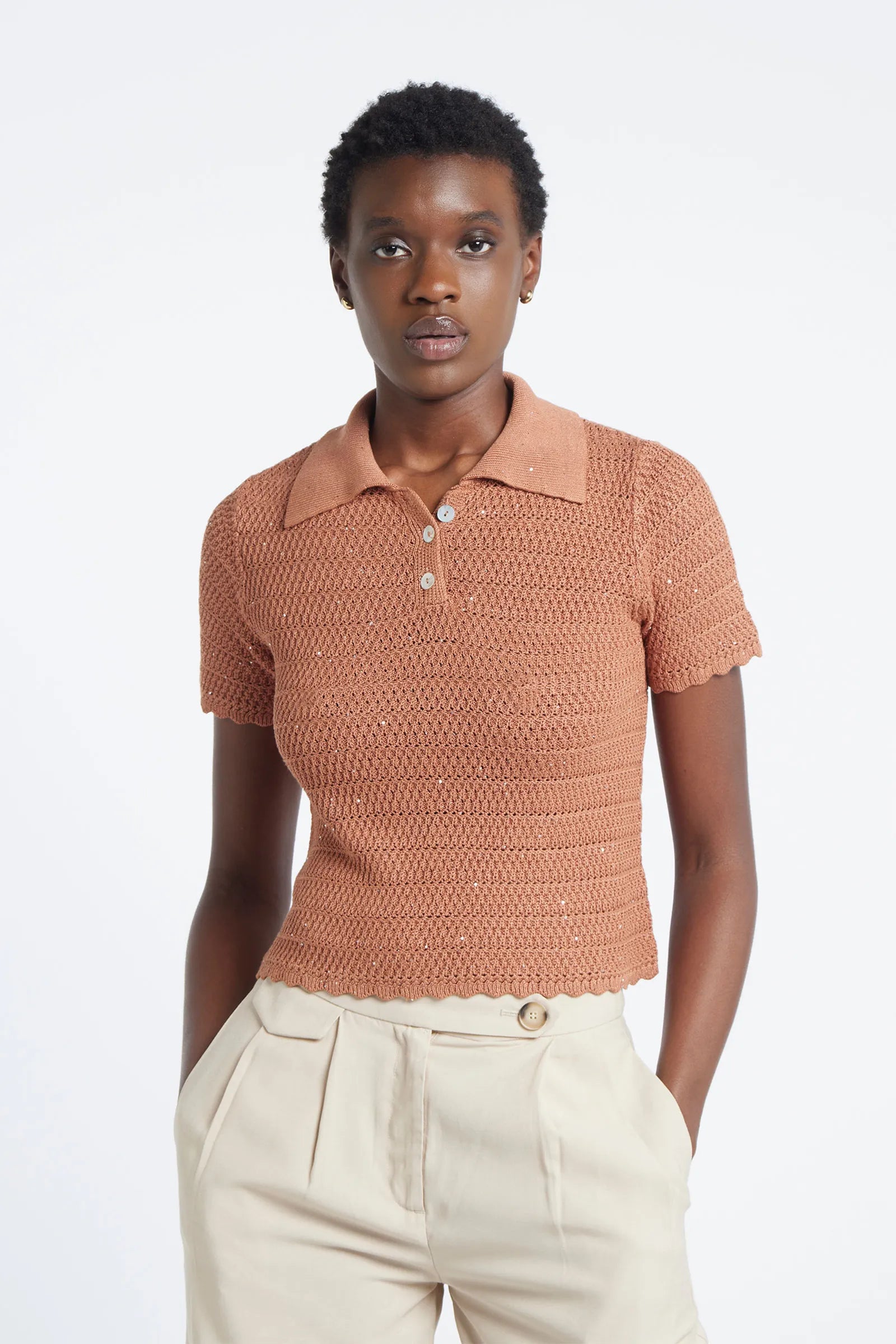 GALEGA - Lurex knit polo shirt