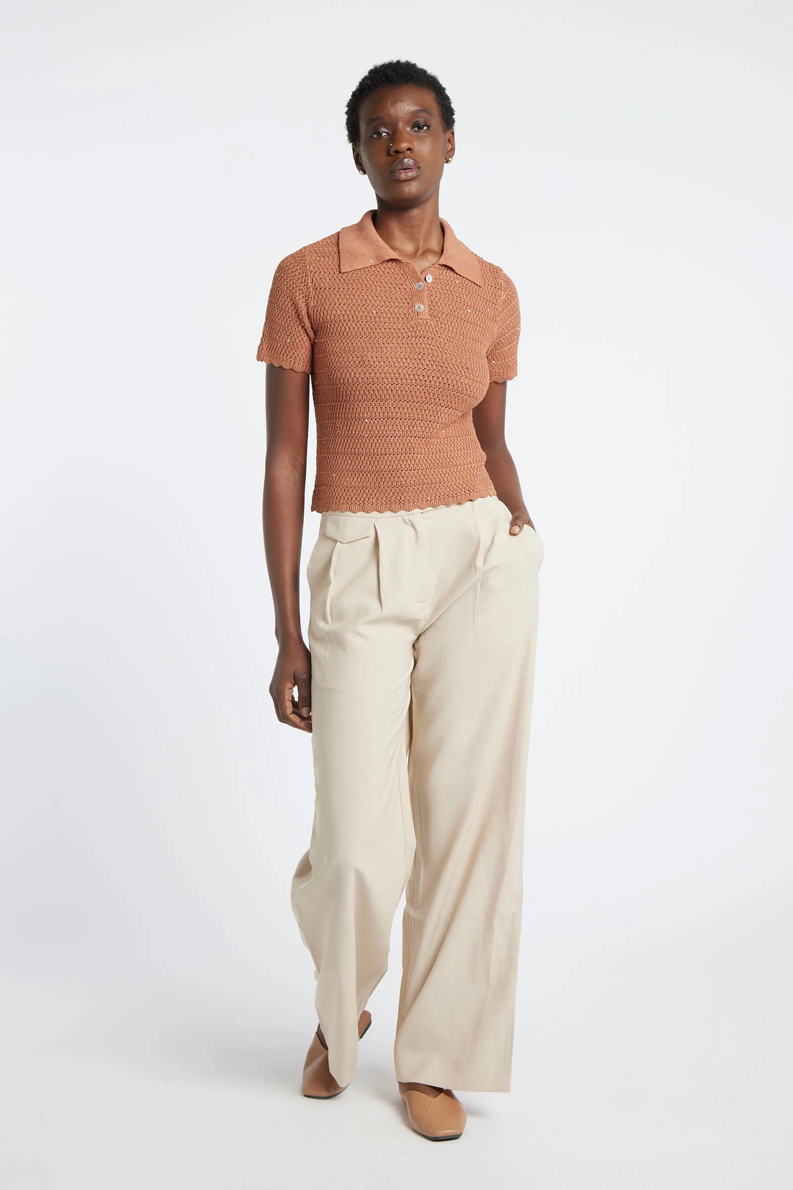 GALEGA - Lurex knit polo shirt