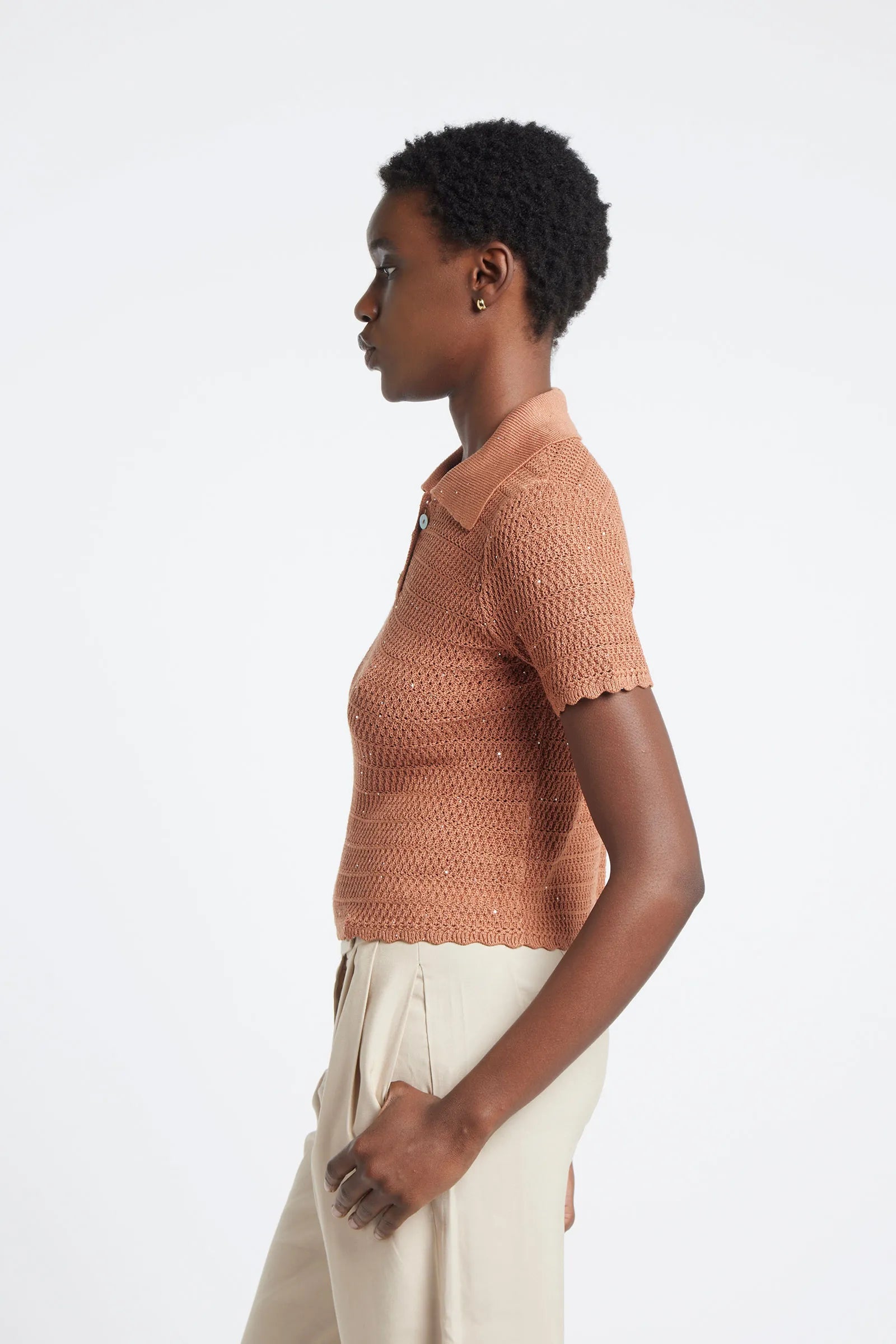 GALEGA - Lurex knit polo shirt