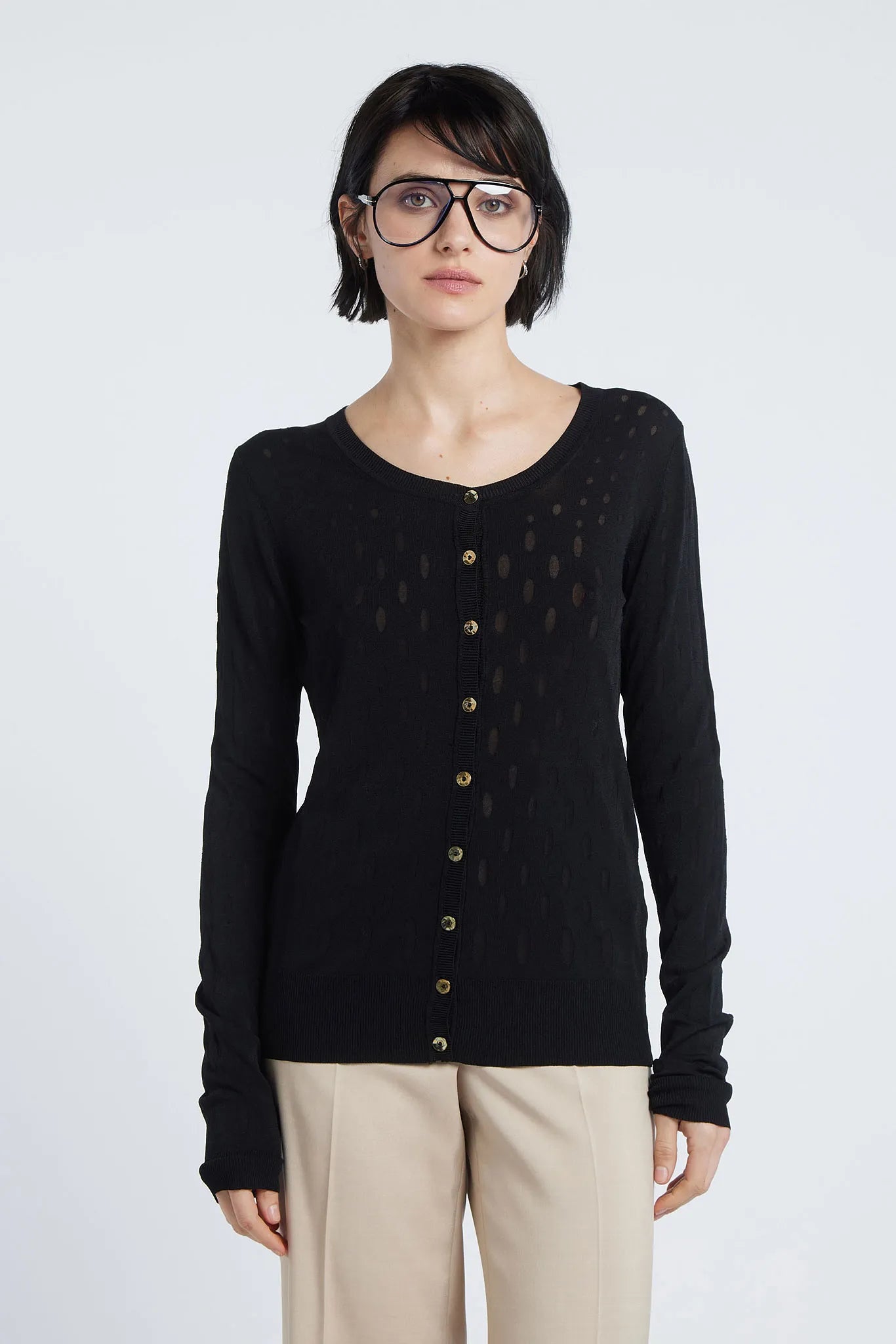 REIKO - Black crewneck cardigan