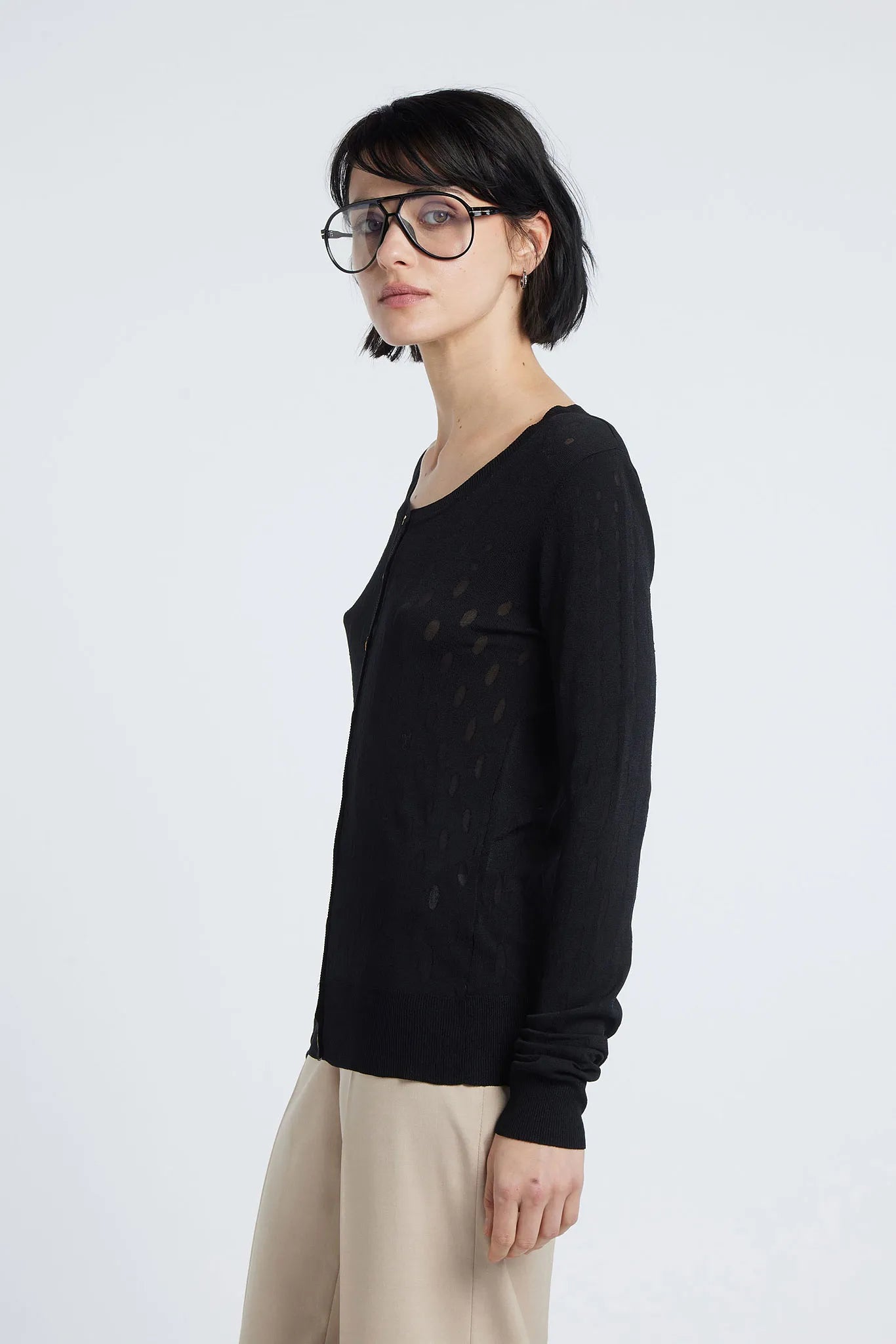 REIKO - Black crewneck cardigan