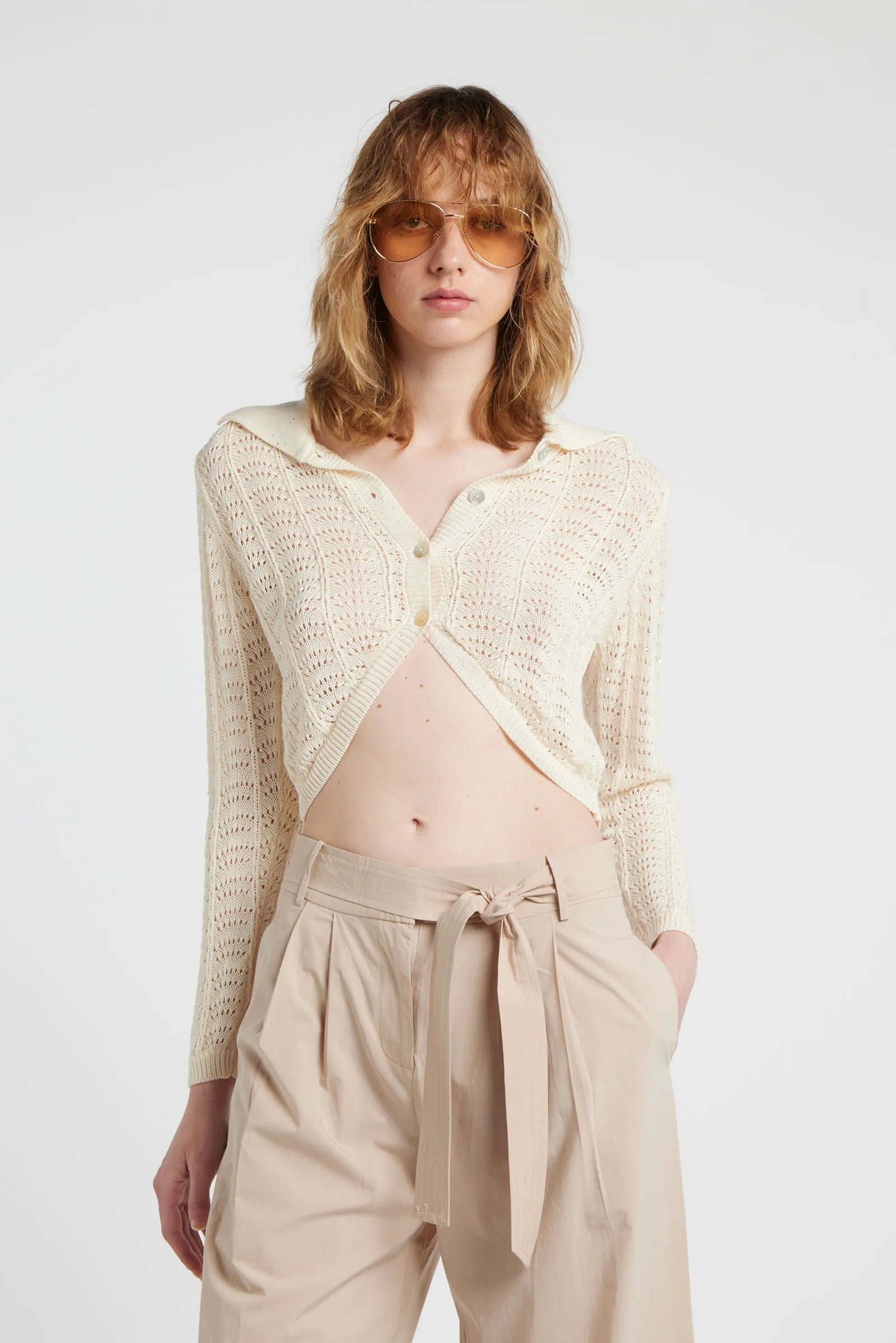 GALL - Cropped viscose shirt with buttons