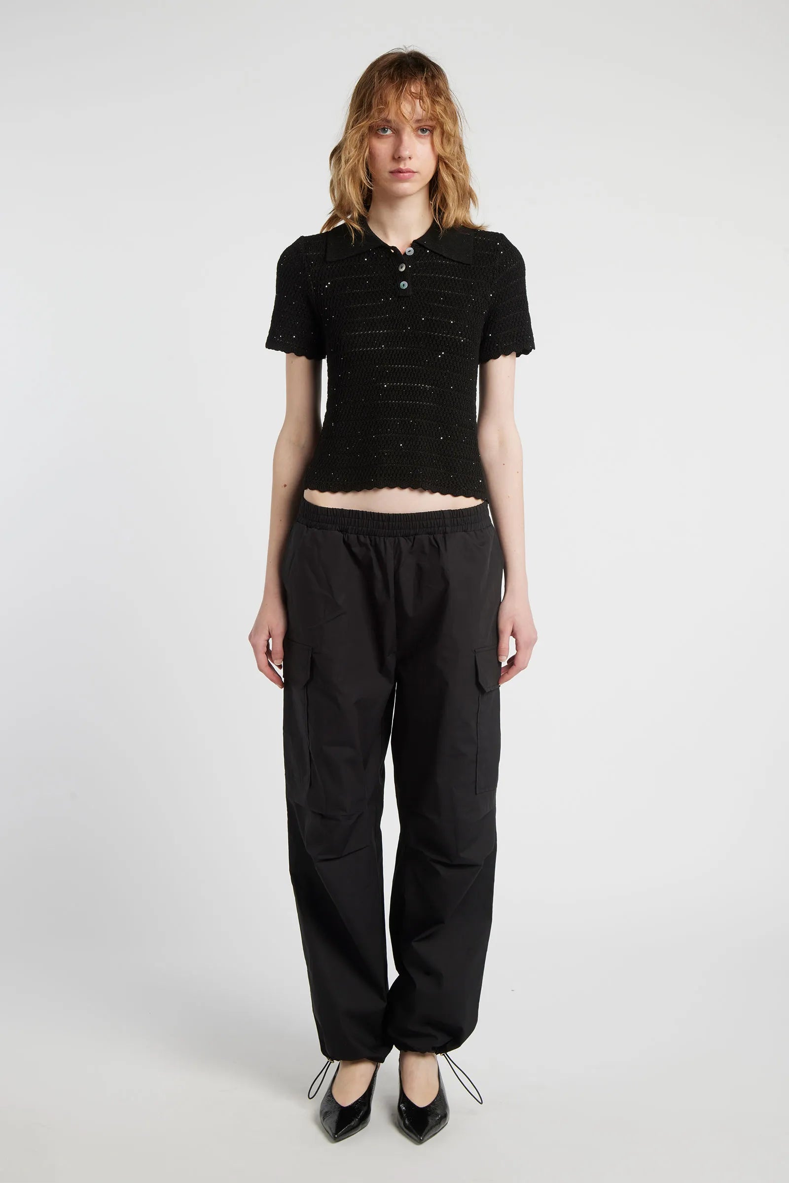 GALEGA - Lurex knit polo shirt
