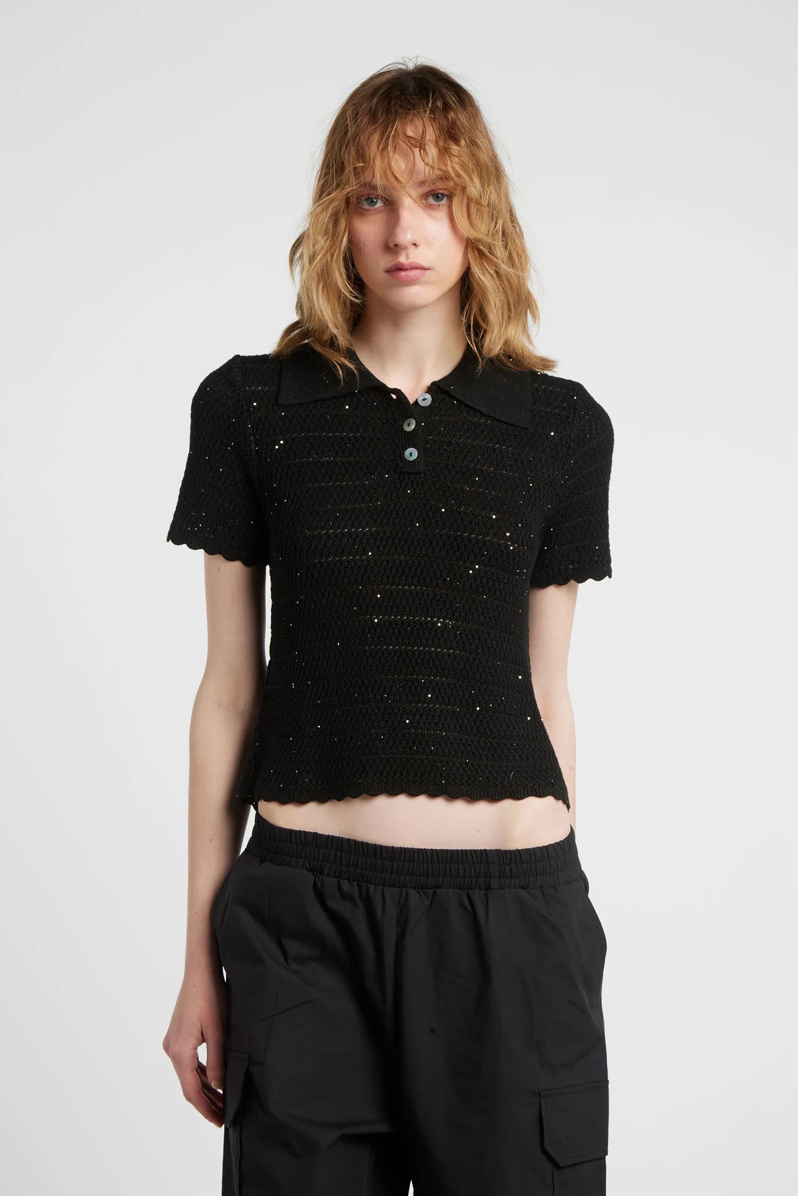 GALEGA - Lurex knit polo shirt