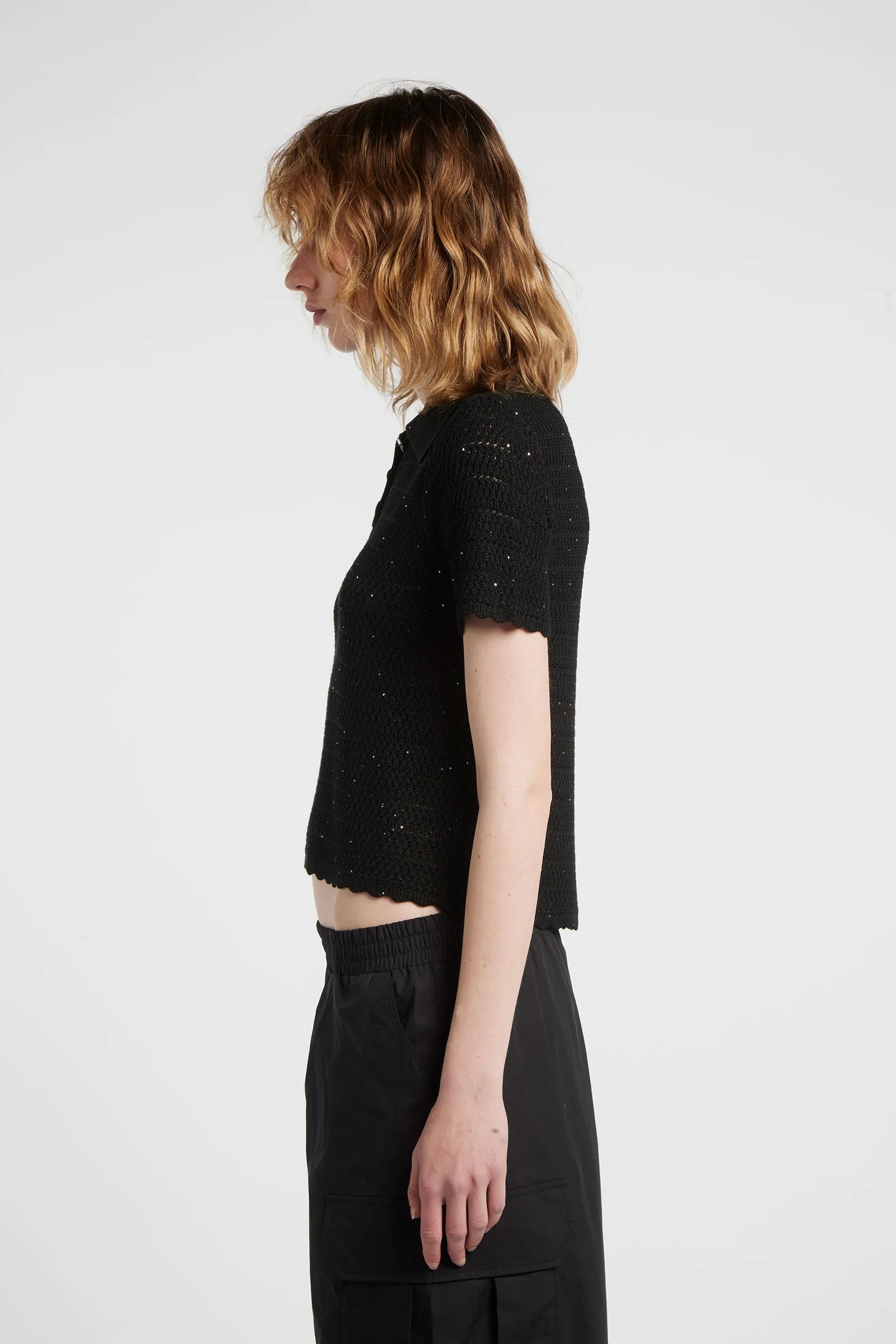 GALEGA - Lurex knit polo shirt
