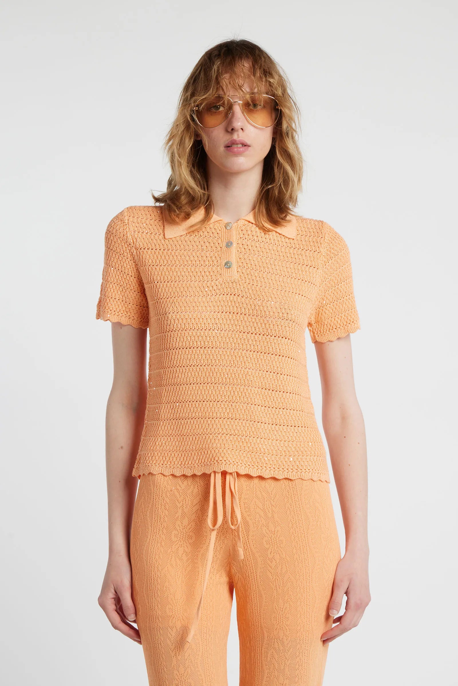 GALEGA - Lurex knit polo shirt
