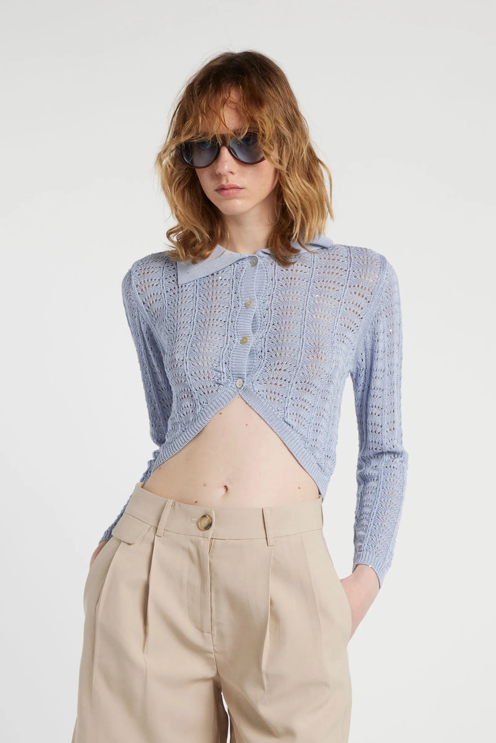 GALL - Cropped viscose shirt with buttons